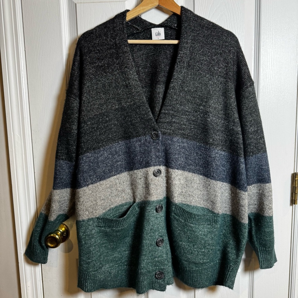 Cabi Tiered Cardigan 4414 Colorblock Grandpa Style Oversized Cozy Button Front